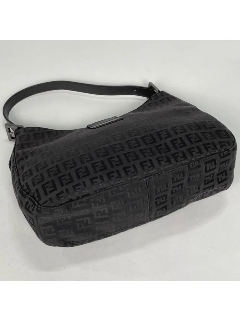 Fendi Zucchino Pattern Shoulder Bag Canvas Black